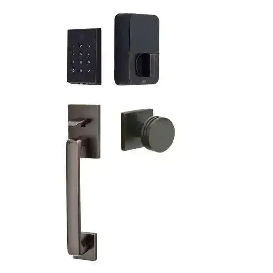Emtek EMPowered 2 Touch Entry Set with Baden Grip and Bern Knob in Oil Rubbed Bronze finish