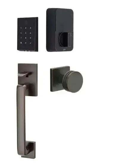Emtek EMPowered 2 Touch Entry Set with Baden Grip and Bern Knob in Oil Rubbed Bronze finish