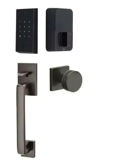 Emtek EMPowered 2 Touch Entry Set with Baden Grip and Bern Knob in Oil Rubbed Bronze finish