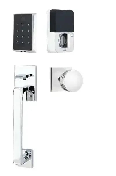Emtek EMPowered 2 Touch Entry Set with Baden Grip and Bern Knob in Polished Chrome finish