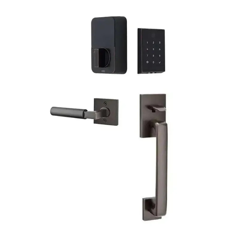 Emtek EMPowered 2 Touch Entry Set with Baden Grip and Hercules Lever in Oil Rubbed Bronze finish