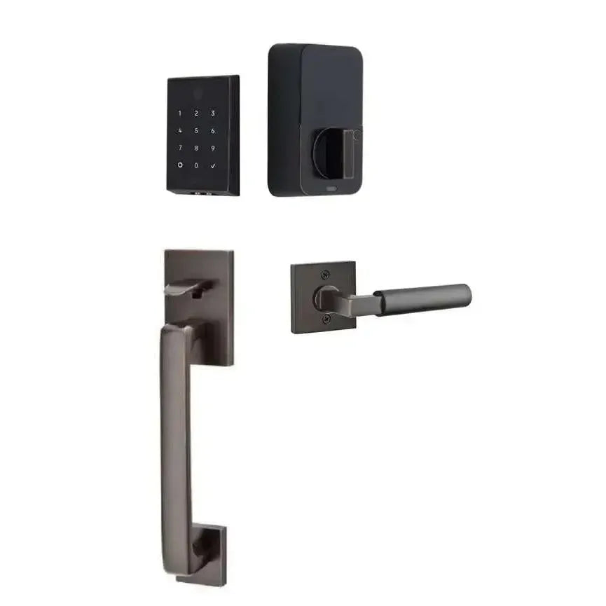 Emtek EMPowered 2 Touch Entry Set with Baden Grip and Hercules Lever in Oil Rubbed Bronze finish