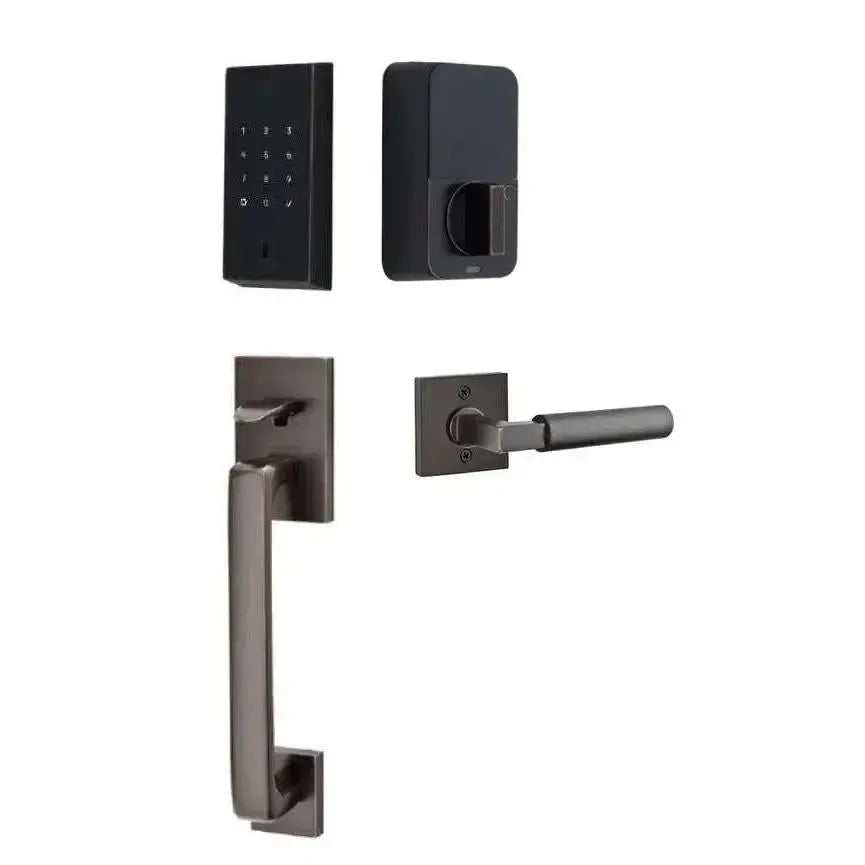 Emtek EMPowered 2 Touch Entry Set with Baden Grip and Hercules Lever in Oil Rubbed Bronze finish