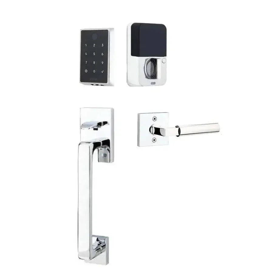 Emtek EMPowered 2 Touch Entry Set with Baden Grip and Hercules Lever in Polished Chrome finish