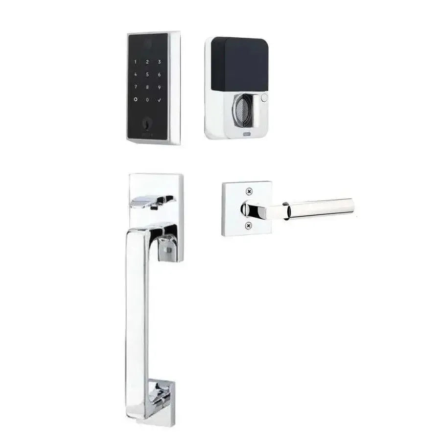 Emtek EMPowered 2 Touch Entry Set with Baden Grip and Hercules Lever in Polished Chrome finish