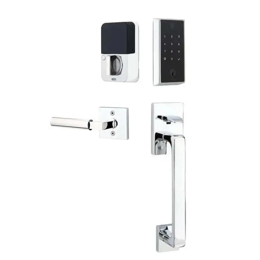 Emtek EMPowered 2 Touch Entry Set with Baden Grip and Hercules Lever in Polished Chrome finish