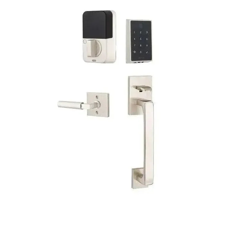 Emtek EMPowered 2 Touch Entry Set with Baden Grip and Hercules Lever in Satin Nickel finish