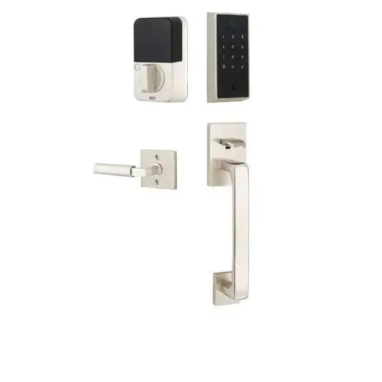 Emtek EMPowered 2 Touch Entry Set with Baden Grip and Hercules Lever in Satin Nickel finish