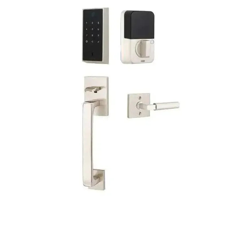 Emtek EMPowered 2 Touch Entry Set with Baden Grip and Hercules Lever in Satin Nickel finish