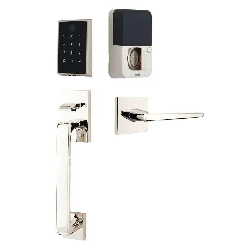 Emtek EMPowered 2 Touch Entry Set with Baden Grip and Hermes Lever Lifetime Polished Nickel