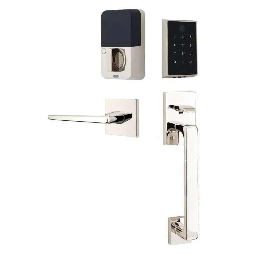 Emtek EMPowered 2 Touch Entry Set with Baden Grip and Hermes Lever Lifetime Polished Nickel