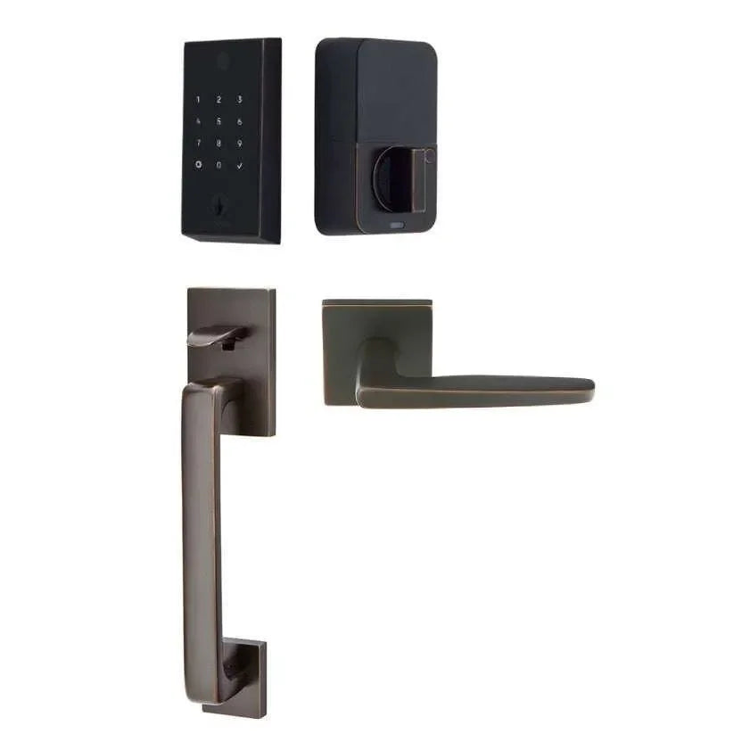 Emtek EMPowered 2 Touch Entry Set with Baden Grip and Hermes Lever Oil Rubbed Bronze