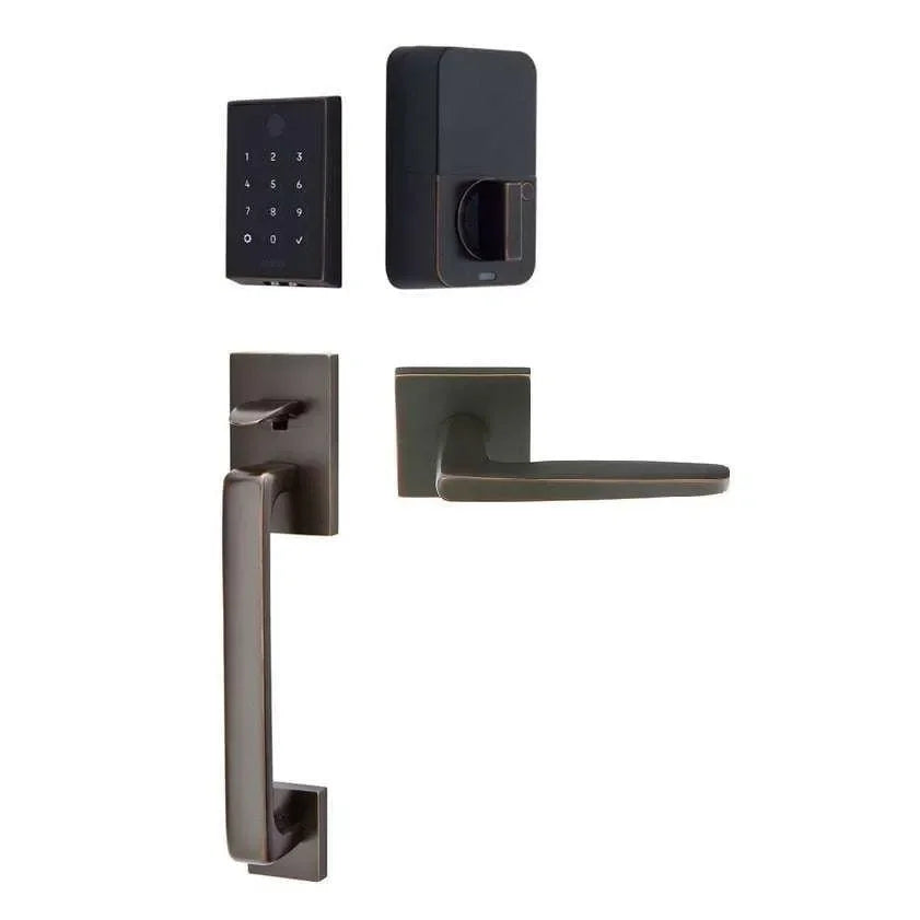 Emtek EMPowered 2 Touch Entry Set with Baden Grip and Hermes Lever Oil Rubbed Bronze