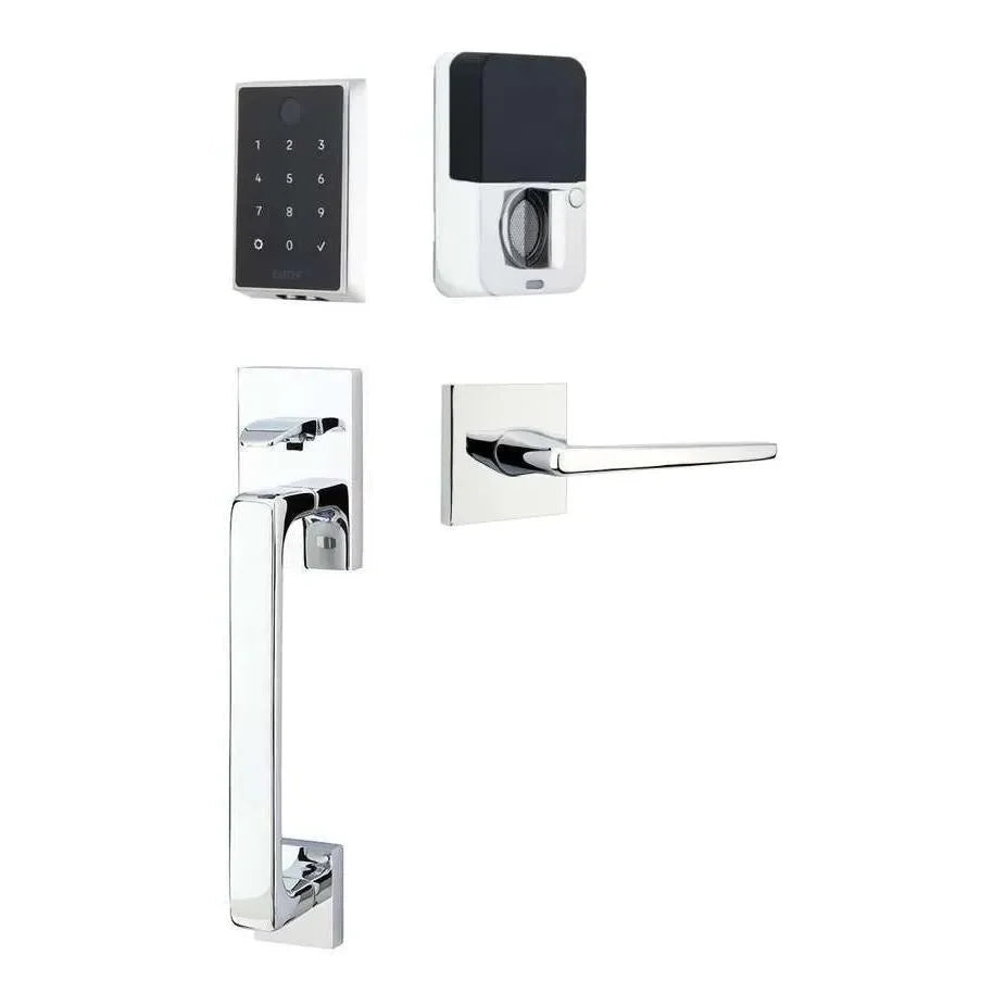 Emtek EMPowered 2 Touch Entry Set with Baden Grip and Hermes Lever Polished Chrome