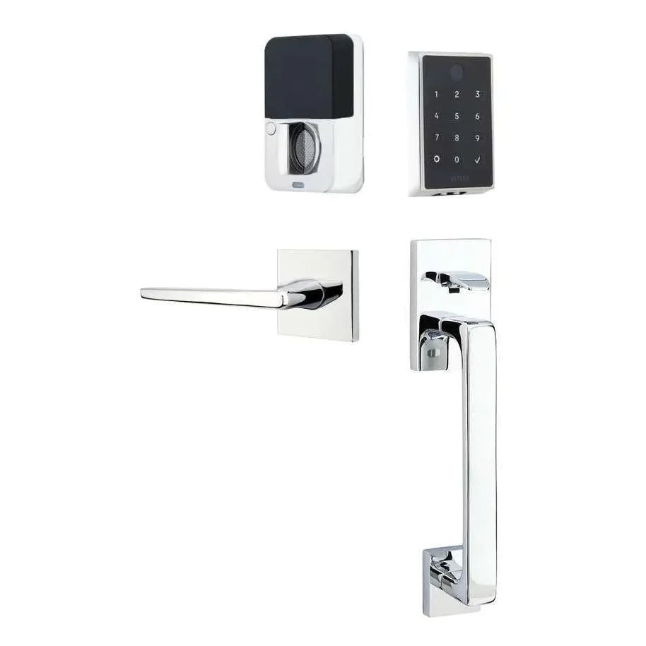Emtek EMPowered 2 Touch Entry Set with Baden Grip and Hermes Lever Polished Chrome