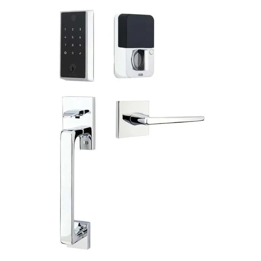 Emtek EMPowered 2 Touch Entry Set with Baden Grip and Hermes Lever Polished Chrome