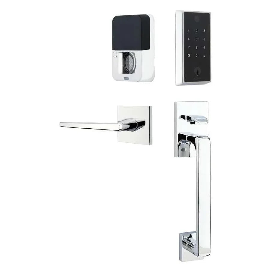 Emtek EMPowered 2 Touch Entry Set with Baden Grip and Hermes Lever Polished Chrome