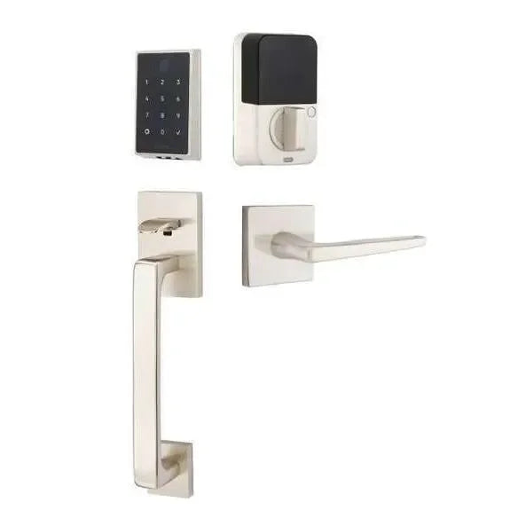 Emtek EMPowered 2 Touch Entry Set with Baden Grip and Hermes Lever Satin Nickel