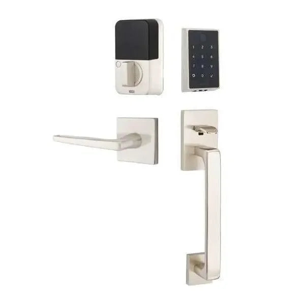 Emtek EMPowered 2 Touch Entry Set with Baden Grip and Hermes Lever Satin Nickel