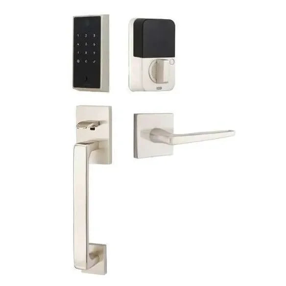 Emtek EMPowered 2 Touch Entry Set with Baden Grip and Hermes Lever Satin Nickel