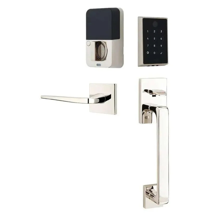 Emtek EMPowered 2 Touch Entry Set with Baden Grip and Interior Athena Lever Lifetime Polished Nickel