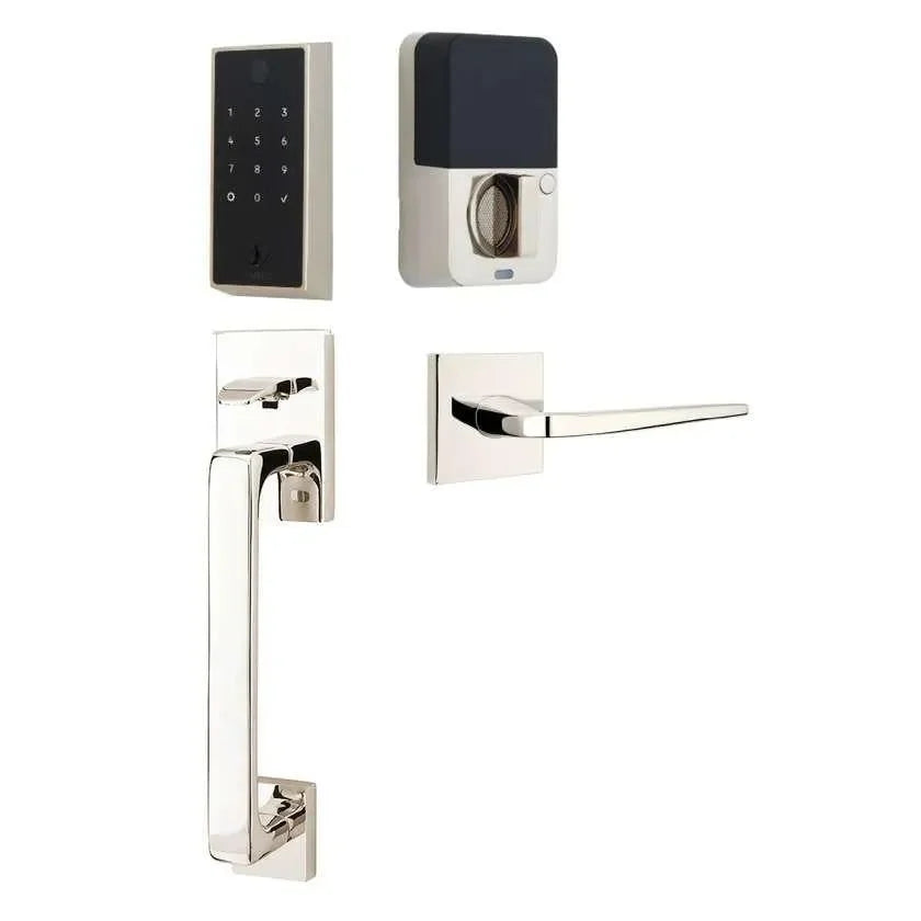 Emtek EMPowered 2 Touch Entry Set with Baden Grip and Interior Athena Lever Lifetime Polished Nickel