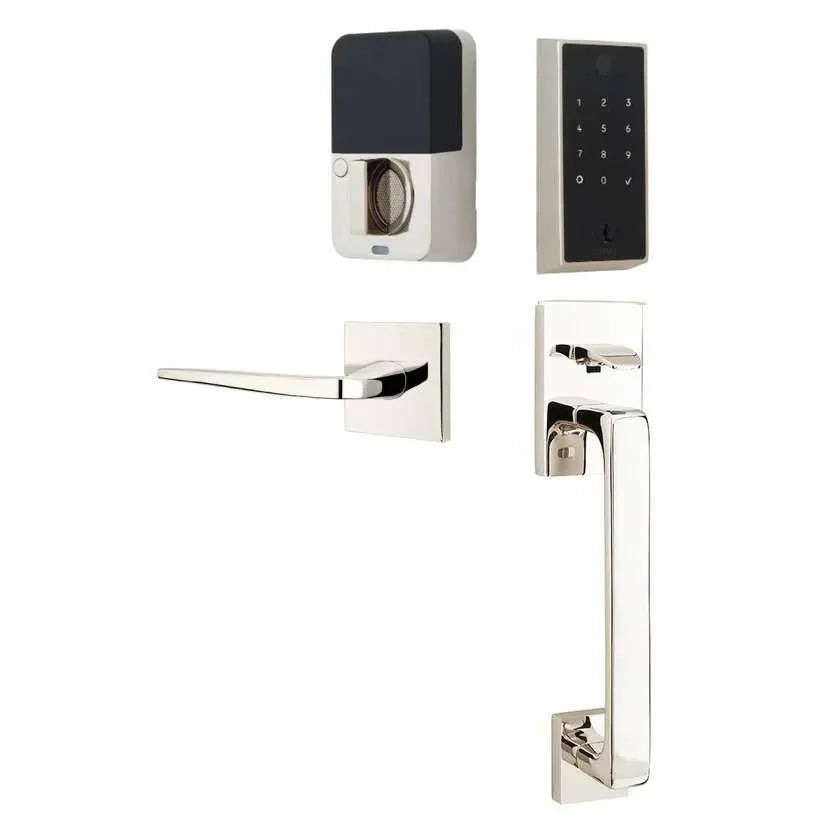 Emtek EMPowered 2 Touch Entry Set with Baden Grip and Interior Athena Lever Lifetime Polished Nickel