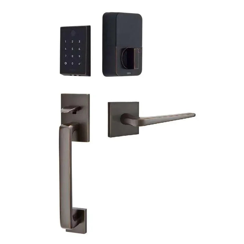 Emtek EMPowered 2 Touch Entry Set with Baden Grip and Interior Athena Lever Oil Rubbed Bronze