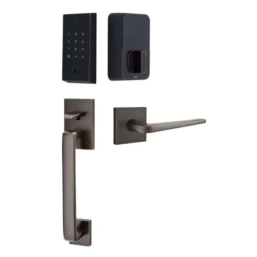 Emtek EMPowered 2 Touch Entry Set with Baden Grip and Interior Athena Lever Oil Rubbed Bronze