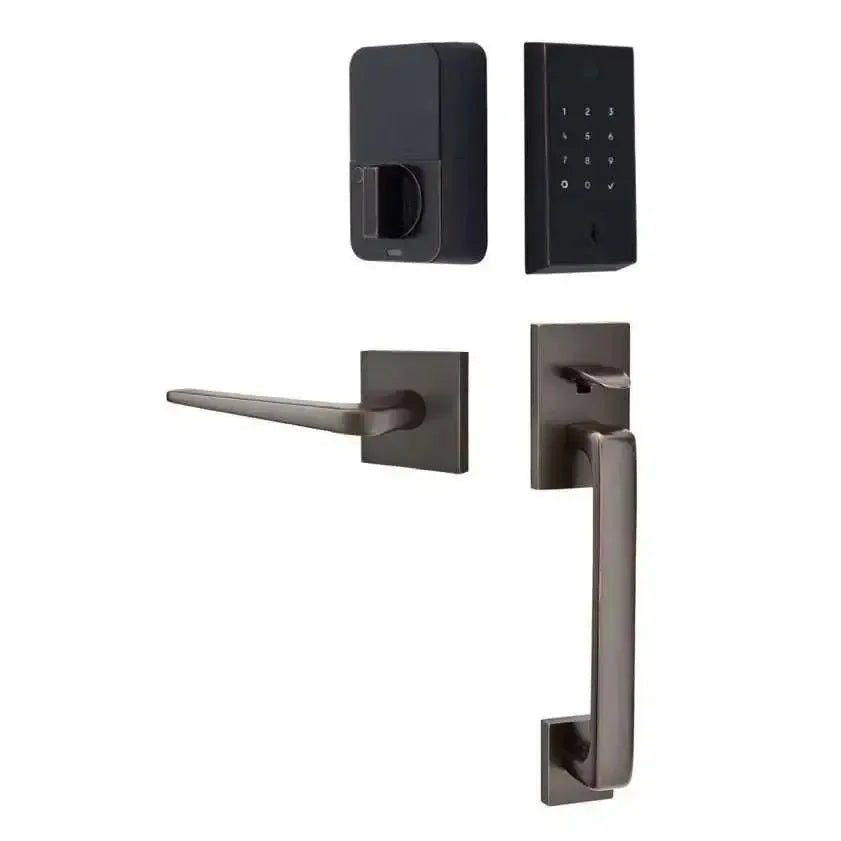 Emtek EMPowered 2 Touch Entry Set with Baden Grip and Interior Athena Lever in Oil Rubbed Bronze finish