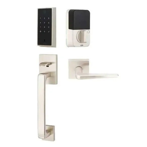 Emtek EMPowered 2 Touch Entry Set with Baden Grip and Interior Athena Lever Satin Nickel