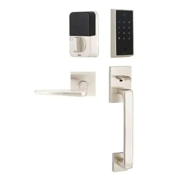 Emtek EMPowered 2 Touch Entry Set with Baden Grip and Interior Athena Lever Satin Nickel