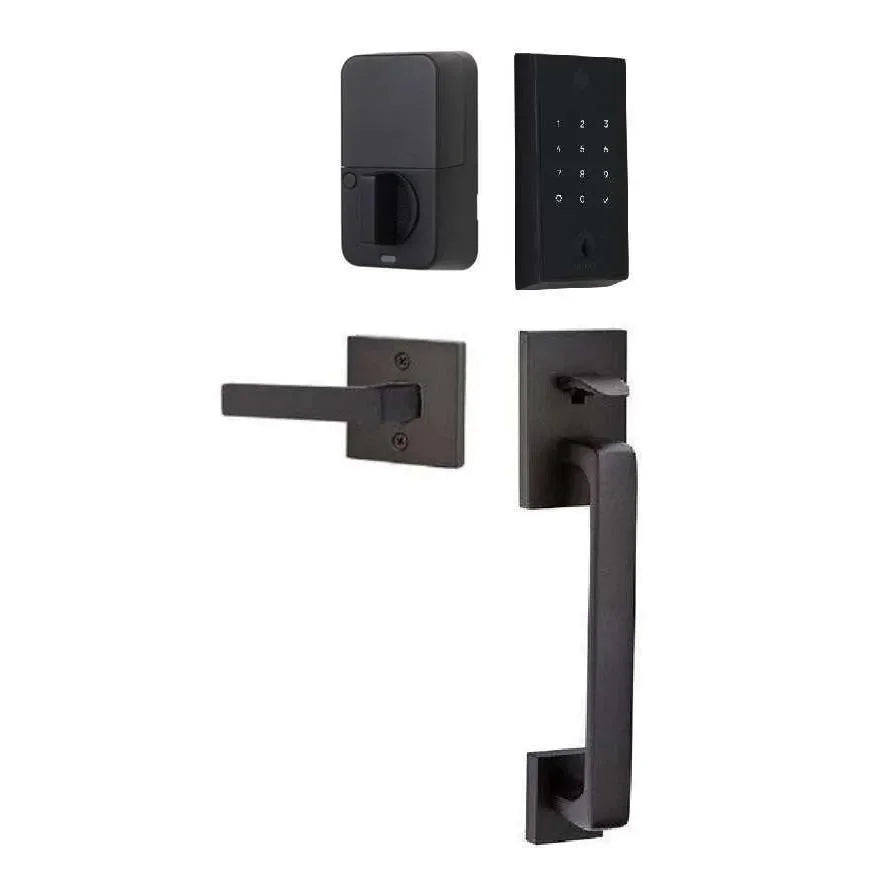 Emtek EMPowered 2 Touch Entry Set with Baden Grip and Interior Dumont Lever Flat Black