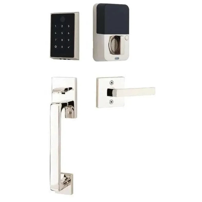 Emtek EMPowered 2 Touch Entry Set with Baden Grip and Interior Dumont Lever Lifetime Polished Nickel