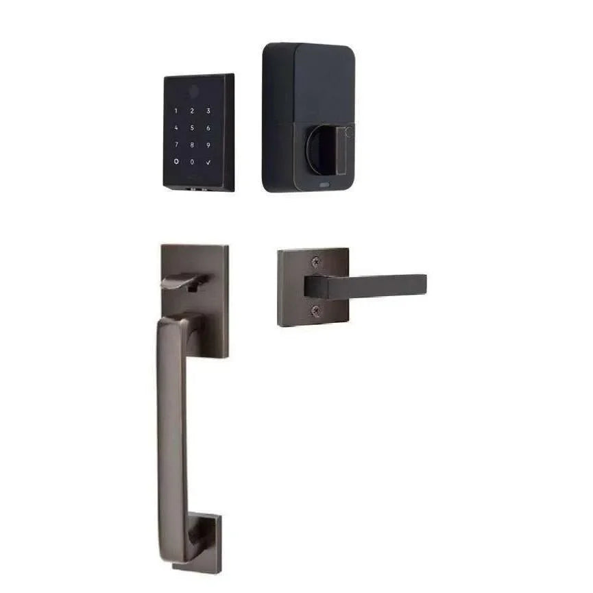 Emtek EMPowered 2 Touch Entry Set with Baden Grip and Interior Dumont Lever Oil Rubbed Bronze