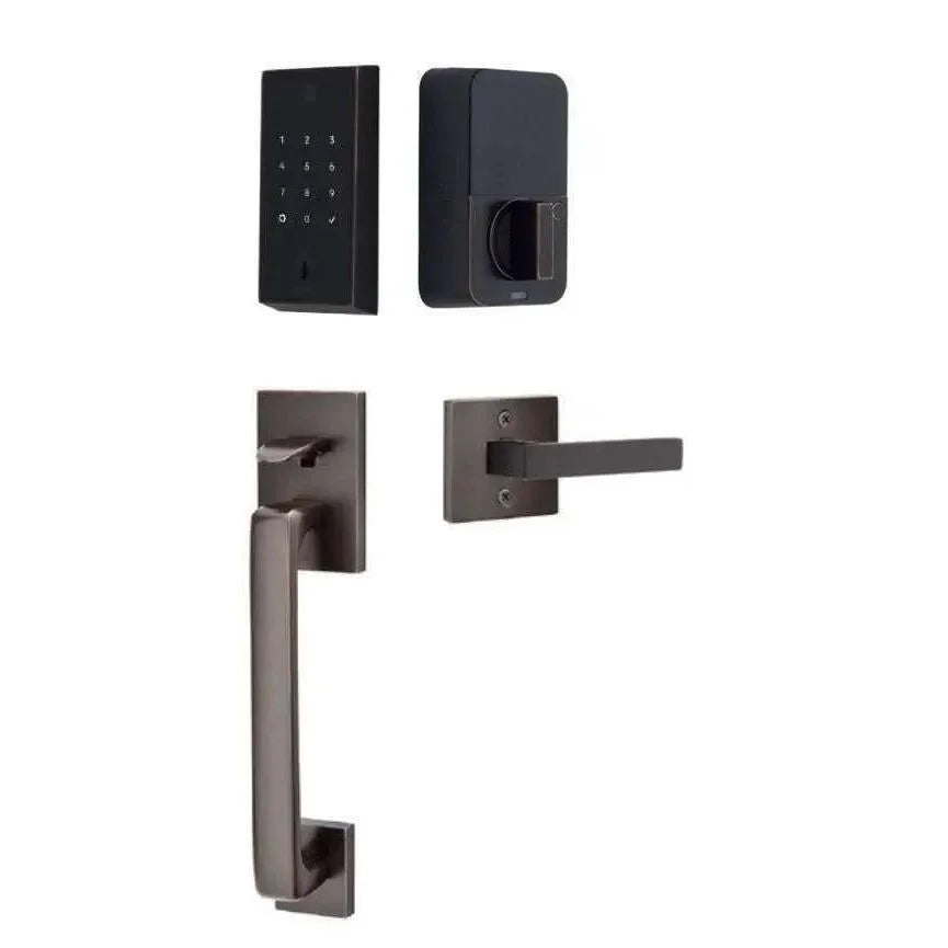 Emtek EMPowered 2 Touch Entry Set with Baden Grip and Interior Dumont Lever Oil Rubbed Bronze