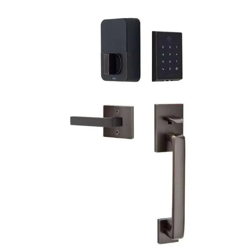 Emtek EMPowered 2 Touch Entry Set with Baden Grip and Interior Dumont Lever Oil Rubbed Bronze