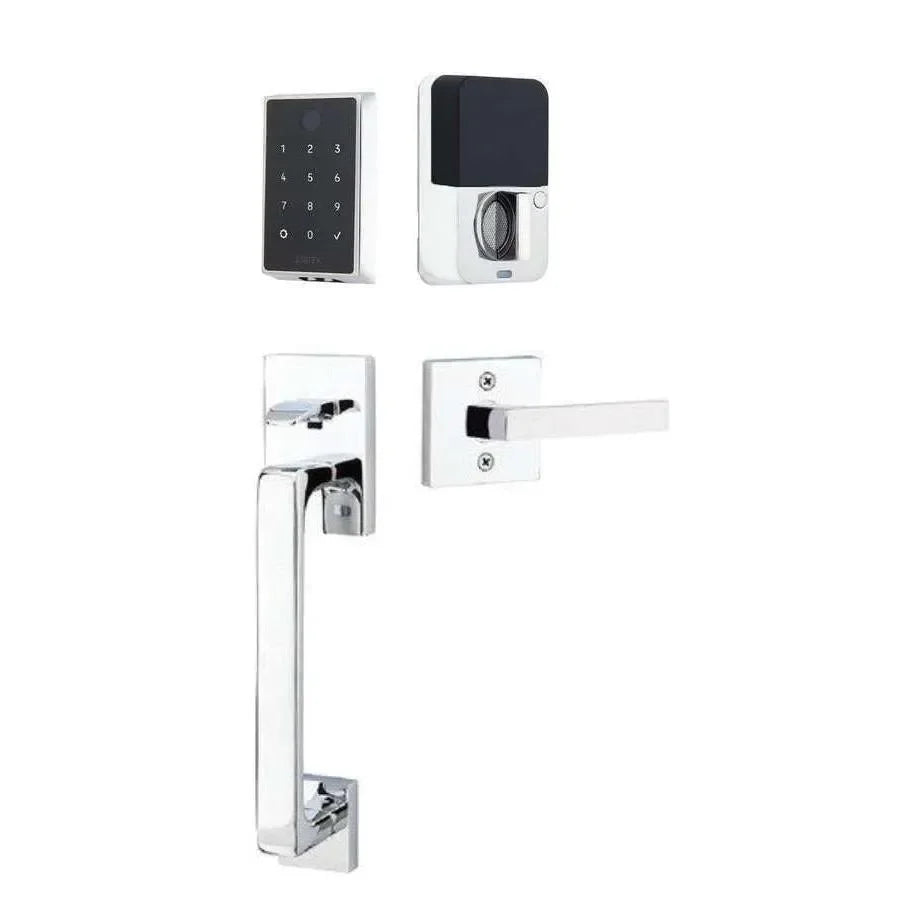 Emtek EMPowered 2 Touch Entry Set with Baden Grip and Interior Dumont Lever Polished Chrome