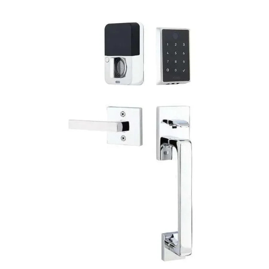 Emtek EMPowered 2 Touch Entry Set with Baden Grip and Interior Dumont Lever Polished Chrome
