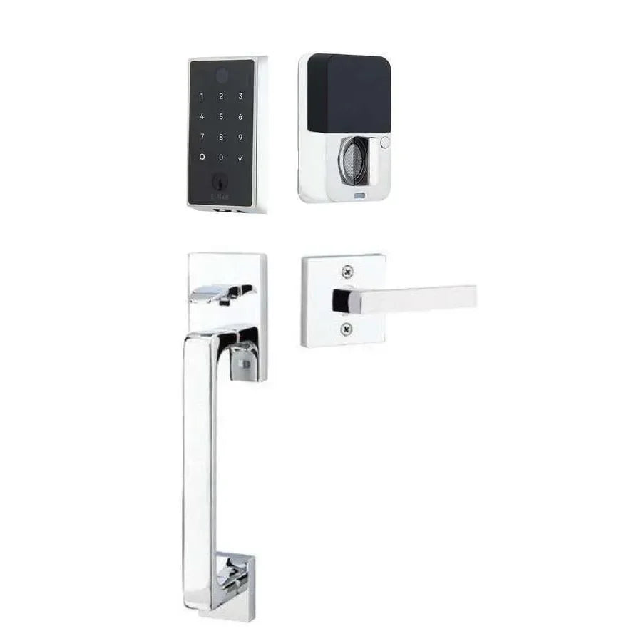 Emtek EMPowered 2 Touch Entry Set with Baden Grip and Interior Dumont Lever Polished Chrome