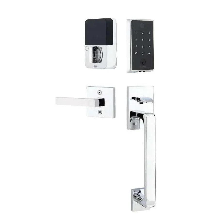 Emtek EMPowered 2 Touch Entry Set with Baden Grip and Interior Dumont Lever Polished Chrome