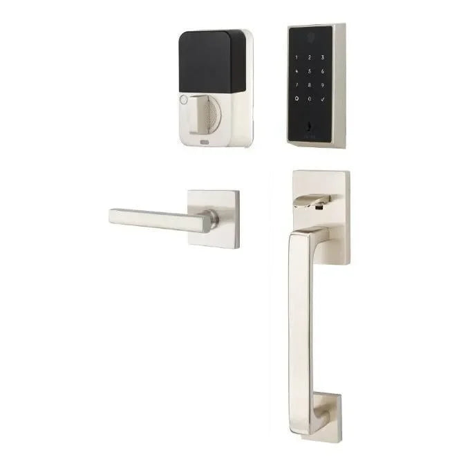 Emtek EMPowered 2 Touch Entry Set with Baden Grip and Interior Freestone Lever 