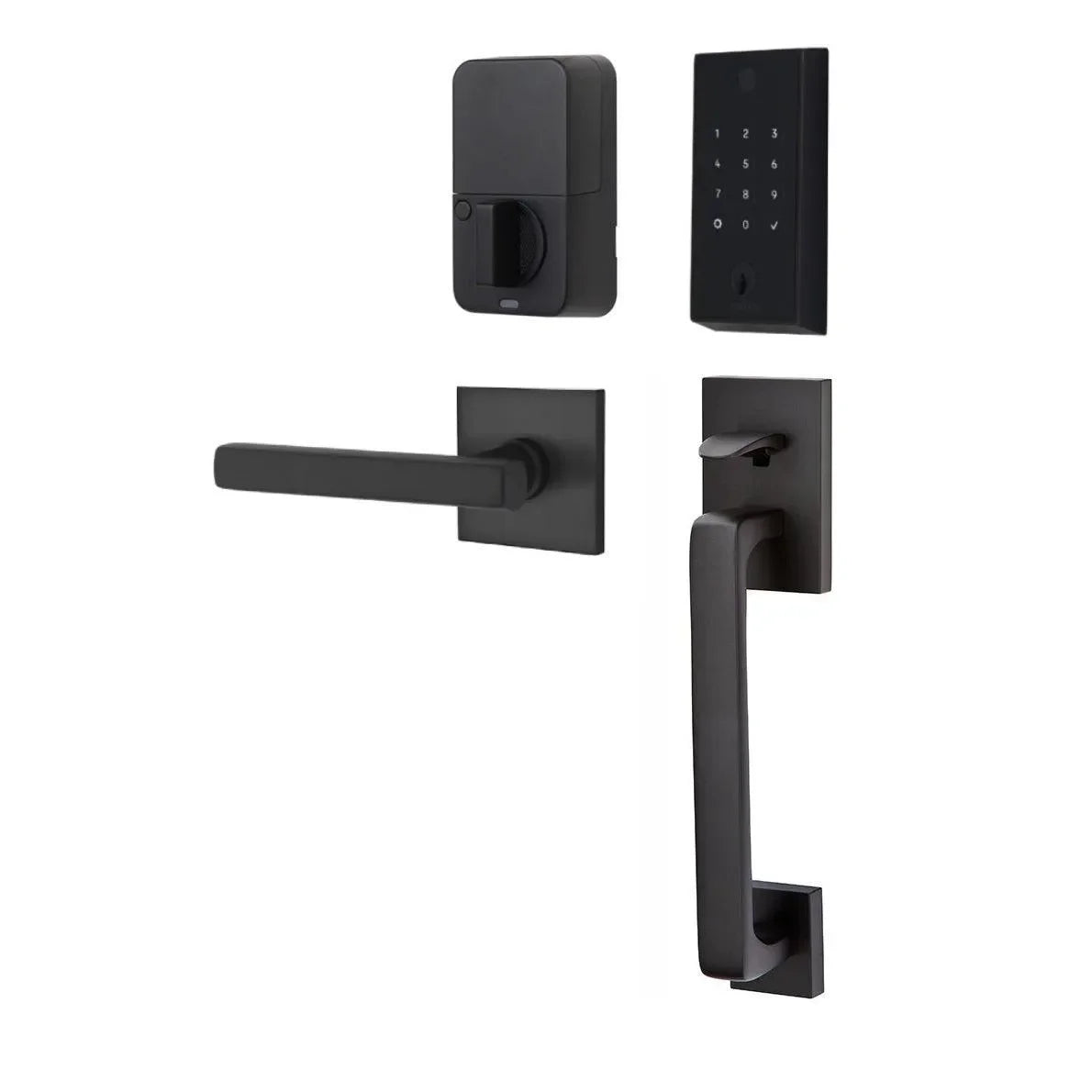Emtek EMPowered 2 Touch Entry Set with Baden Grip and Interior Freestone Lever 