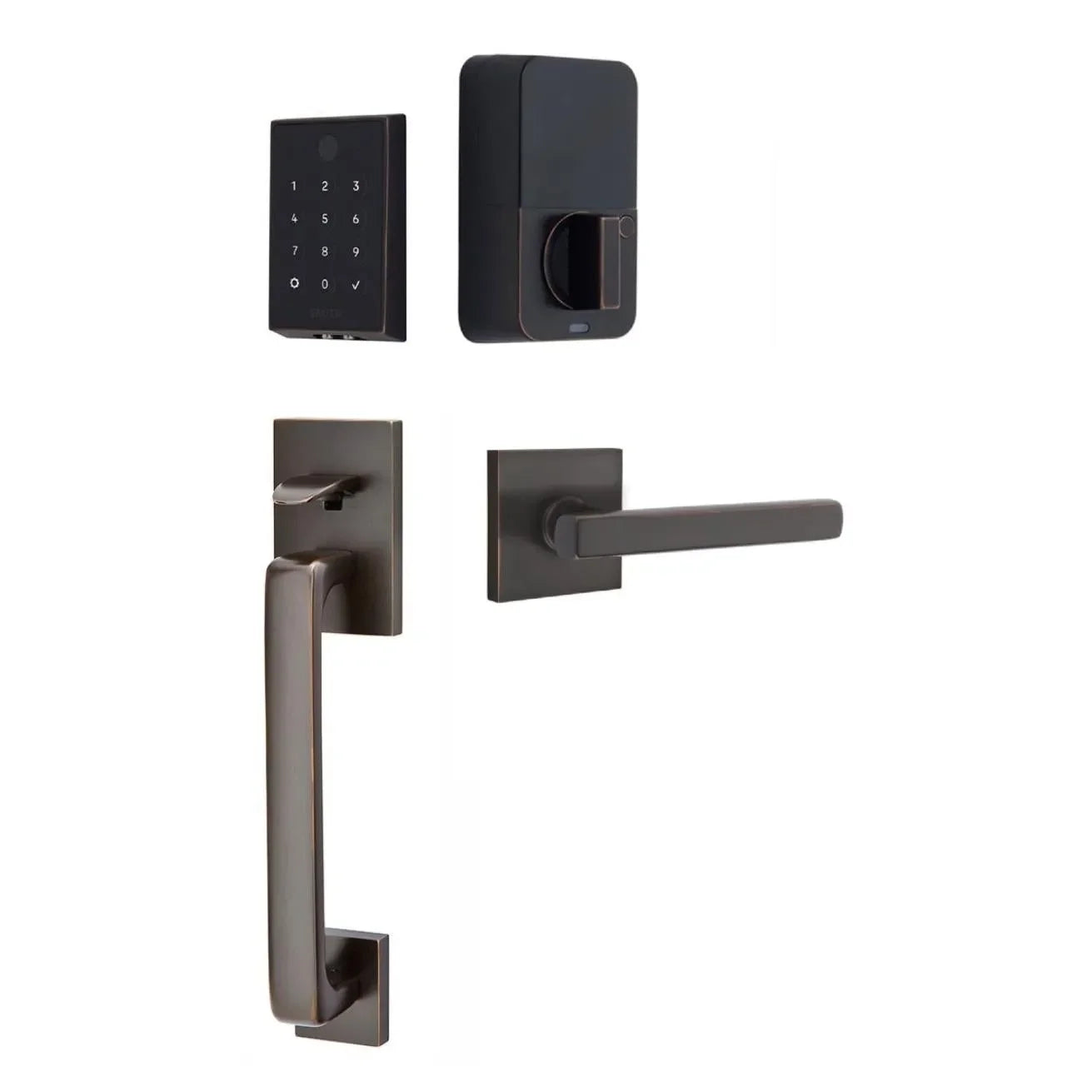 Emtek EMPowered 2 Touch Entry Set with Baden Grip and Interior Freestone Lever Oil Rubbed Bronze