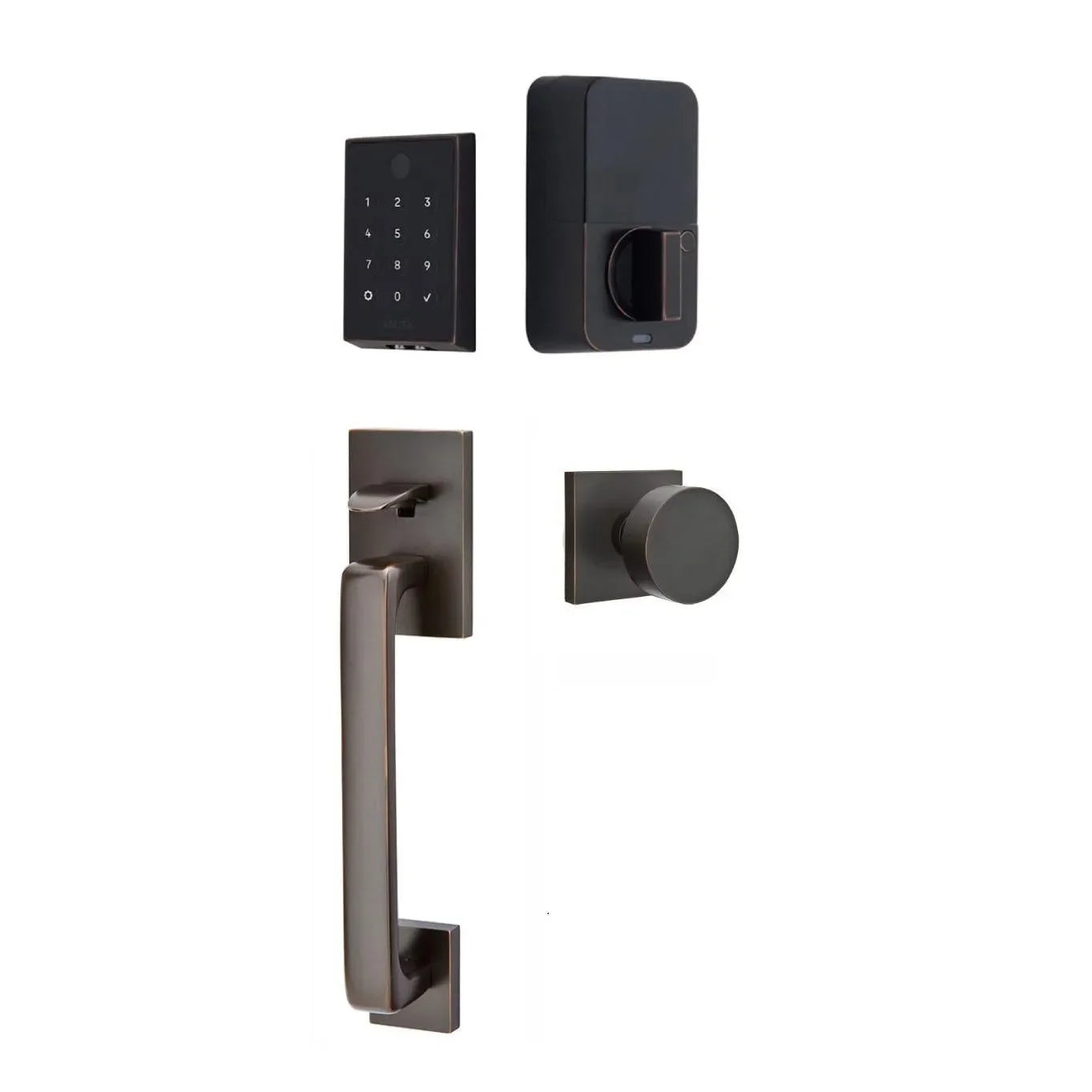 Emtek EMPowered 2 Touch Entry Set with Baden Grip and Interior Round Knob Oil Rubbed Bronze