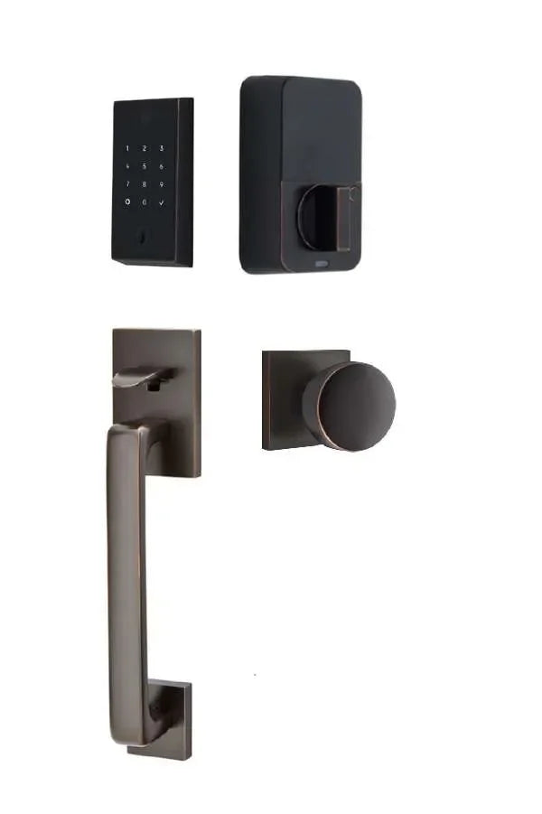 Emtek EMPowered 2 Touch Entry Set with Baden Grip and Laurent Knob Oil Rubbed Bronze