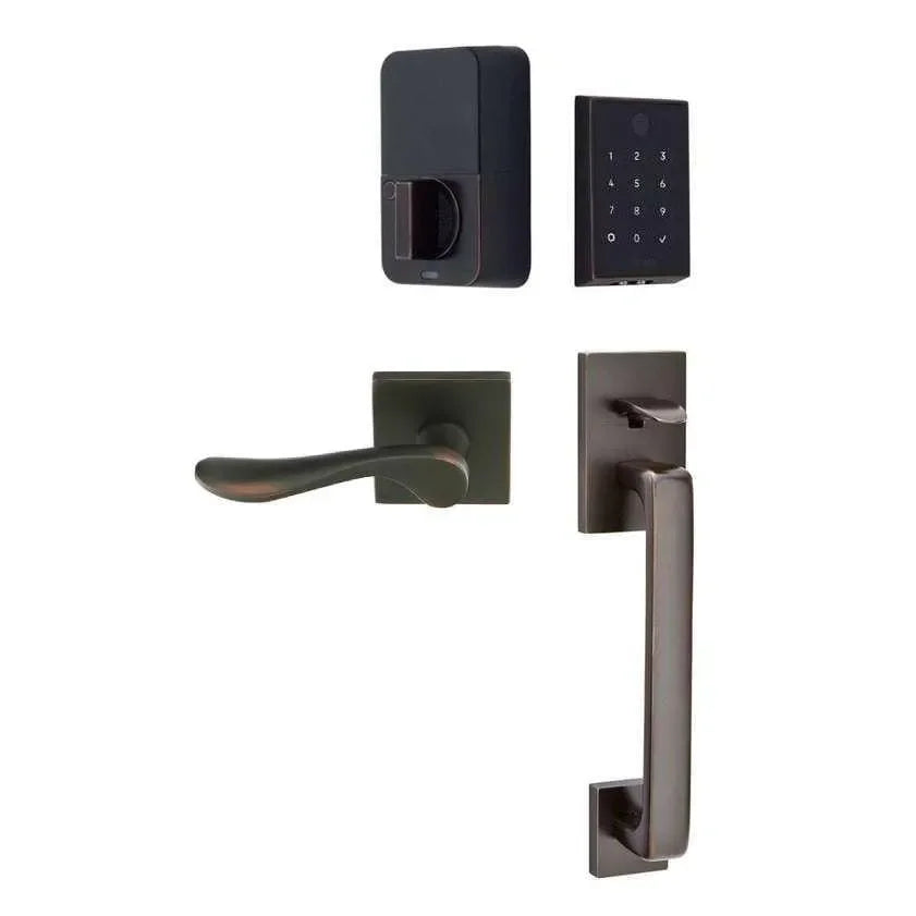 Emtek EMPowered 2 Touch Entry Set with Baden Grip and Luzern Lever Oil Rubbed Bronze