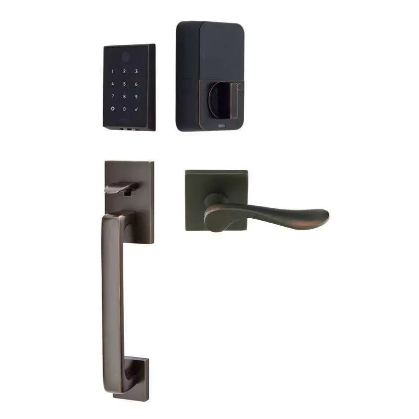 Emtek EMPowered 2 Touch Entry Set with Baden Grip and Luzern Lever Oil Rubbed Bronze