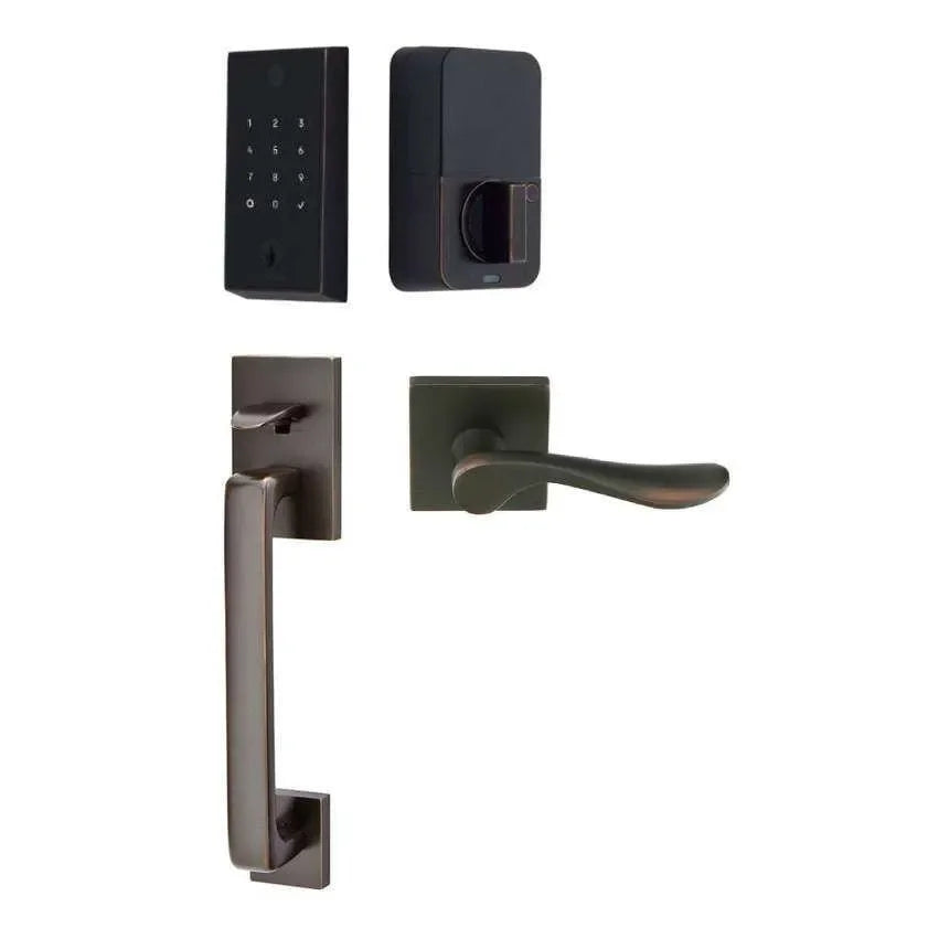 Emtek EMPowered 2 Touch Entry Set with Baden Grip and Luzern Lever Oil Rubbed Bronze