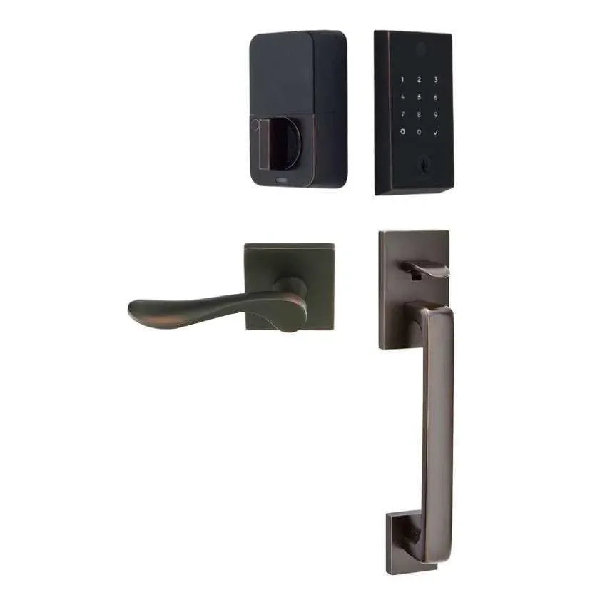 Emtek EMPowered 2 Touch Entry Set with Baden Grip and Luzern Lever Oil Rubbed Bronze